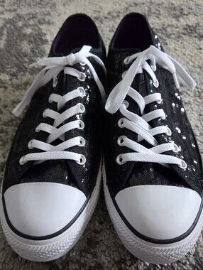 Black sequin Converse Chuck Taylor All star low top sneakers with white laces